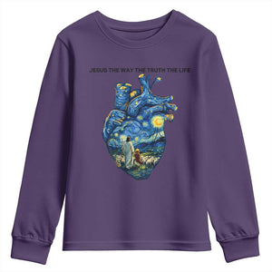 Jesus Christian Starry Night Youth Sweatshirt The Way The Truth The Life TS14 Purple Print Your Wear