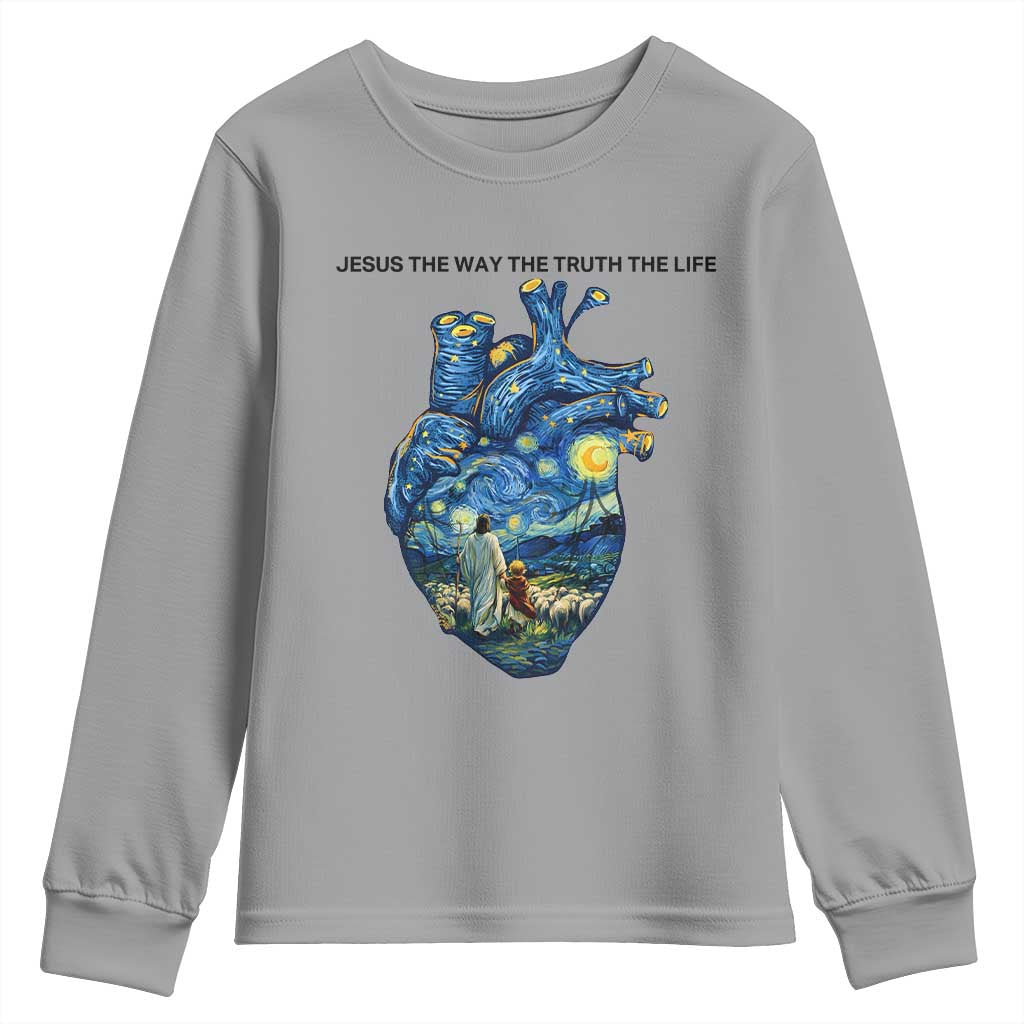 Jesus Christian Starry Night Youth Sweatshirt The Way The Truth The Life TS14 Sport Gray Print Your Wear