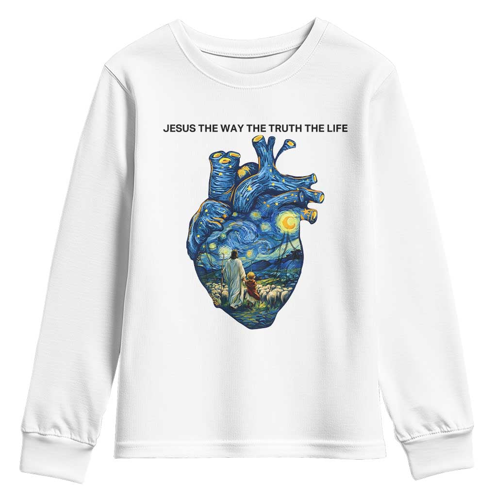 Jesus Christian Starry Night Youth Sweatshirt The Way The Truth The Life TS14 White Print Your Wear