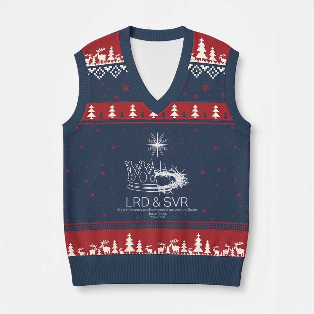 Jesus Christian V-Neck Knit Sweater Vest Crown Thorn Monochrome LRD SVR Symbolic Religious TS14 Navy Red Print Your Wear
