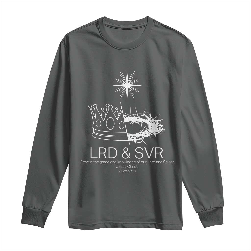 Jesus Christian Long Sleeve Shirt Crown Thorn Monochrome LRD SVR Symbolic Religious TS14 Dark Heather Print Your Wear