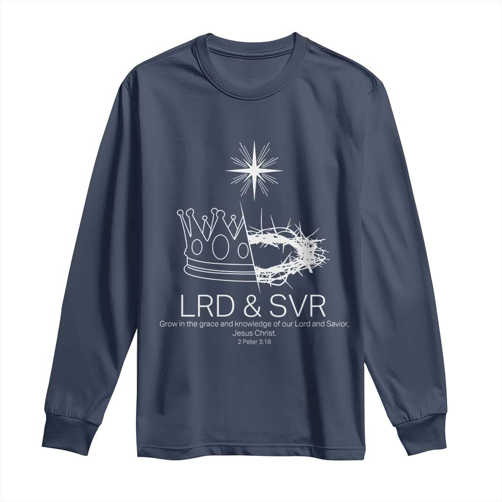 Jesus Christian Long Sleeve Shirt Crown Thorn Monochrome LRD SVR Symbolic Religious TS14 Navy Print Your Wear