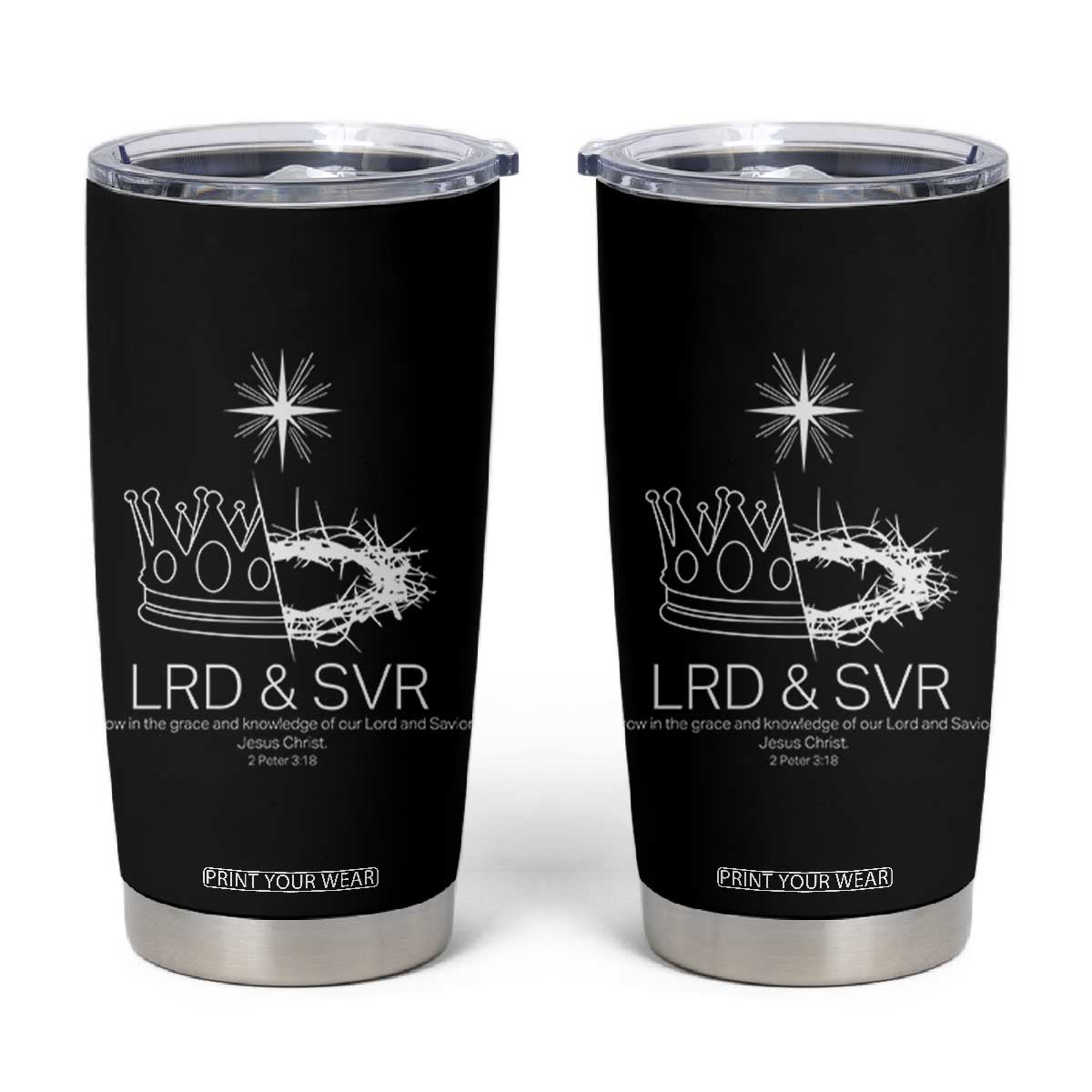 Jesus Christian Tumbler Cup Crown Thorn Monochrome LRD SVR Symbolic Religious TS14 Black Print Your Wear