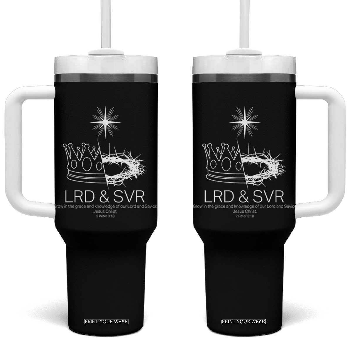 Jesus Christian Tumbler With Handle Crown Thorn Monochrome LRD SVR Symbolic Religious TS14 One Size: 40 oz Black Print Your Wear
