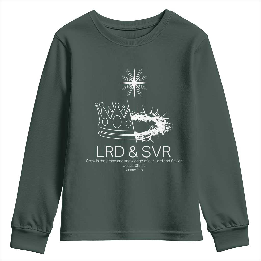 Jesus Christian Youth Sweatshirt Crown Thorn Monochrome LRD SVR Symbolic Religious TS14 Dark Forest Green Print Your Wear
