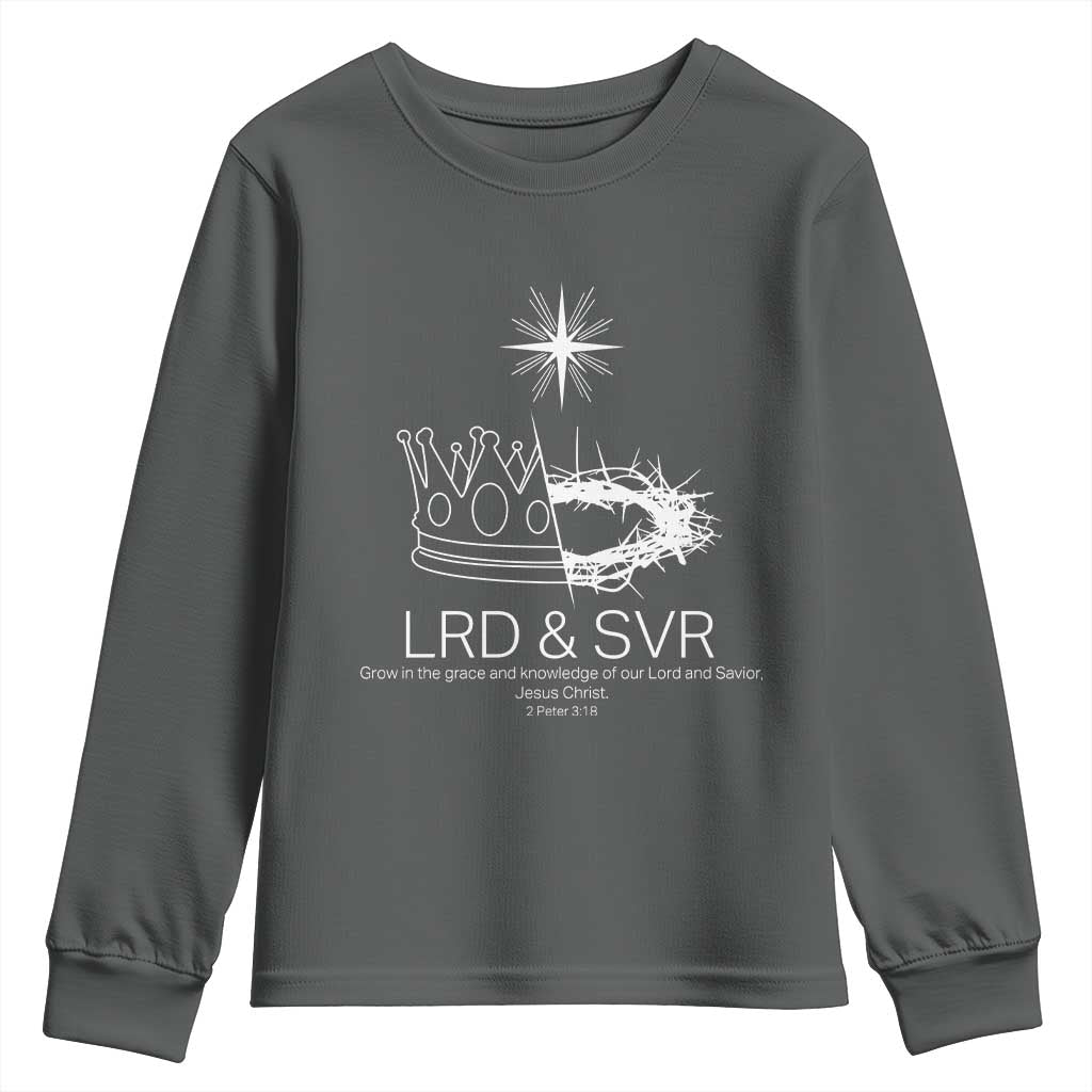 Jesus Christian Youth Sweatshirt Crown Thorn Monochrome LRD SVR Symbolic Religious TS14 Dark Heather Print Your Wear