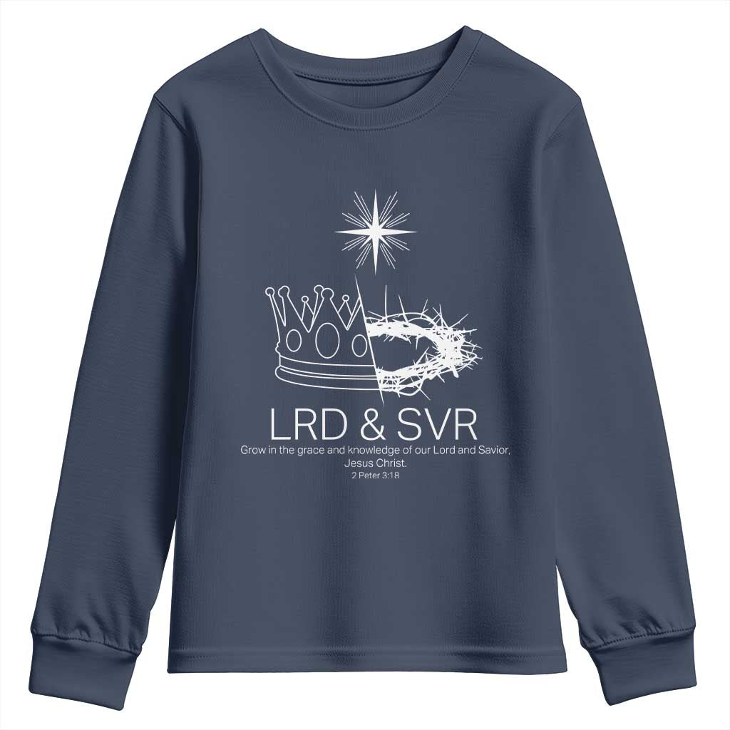 Jesus Christian Youth Sweatshirt Crown Thorn Monochrome LRD SVR Symbolic Religious TS14 Navy Print Your Wear