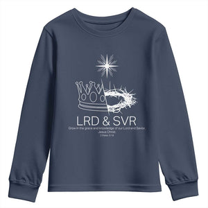 Jesus Christian Youth Sweatshirt Crown Thorn Monochrome LRD SVR Symbolic Religious TS14 Navy Print Your Wear