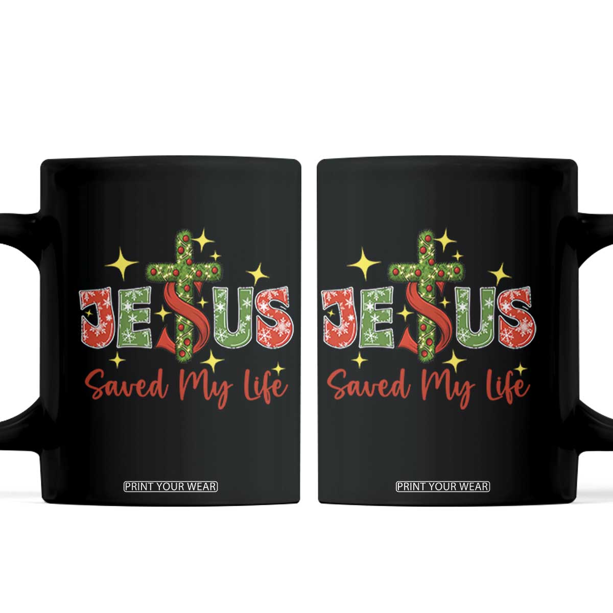 Jesus Christian Christmas Coffee Mug Religious Cross Bible Verse TS14 Black Print Your Wear