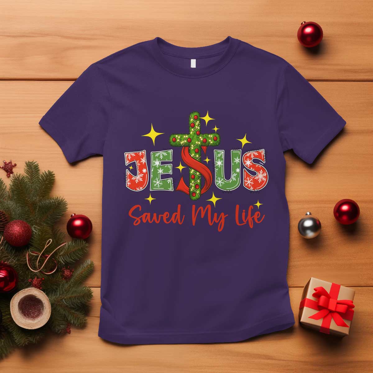 Jesus Christian Christmas T Shirt Religious Cross Bible Verse TS14 Purple Print Your Wear