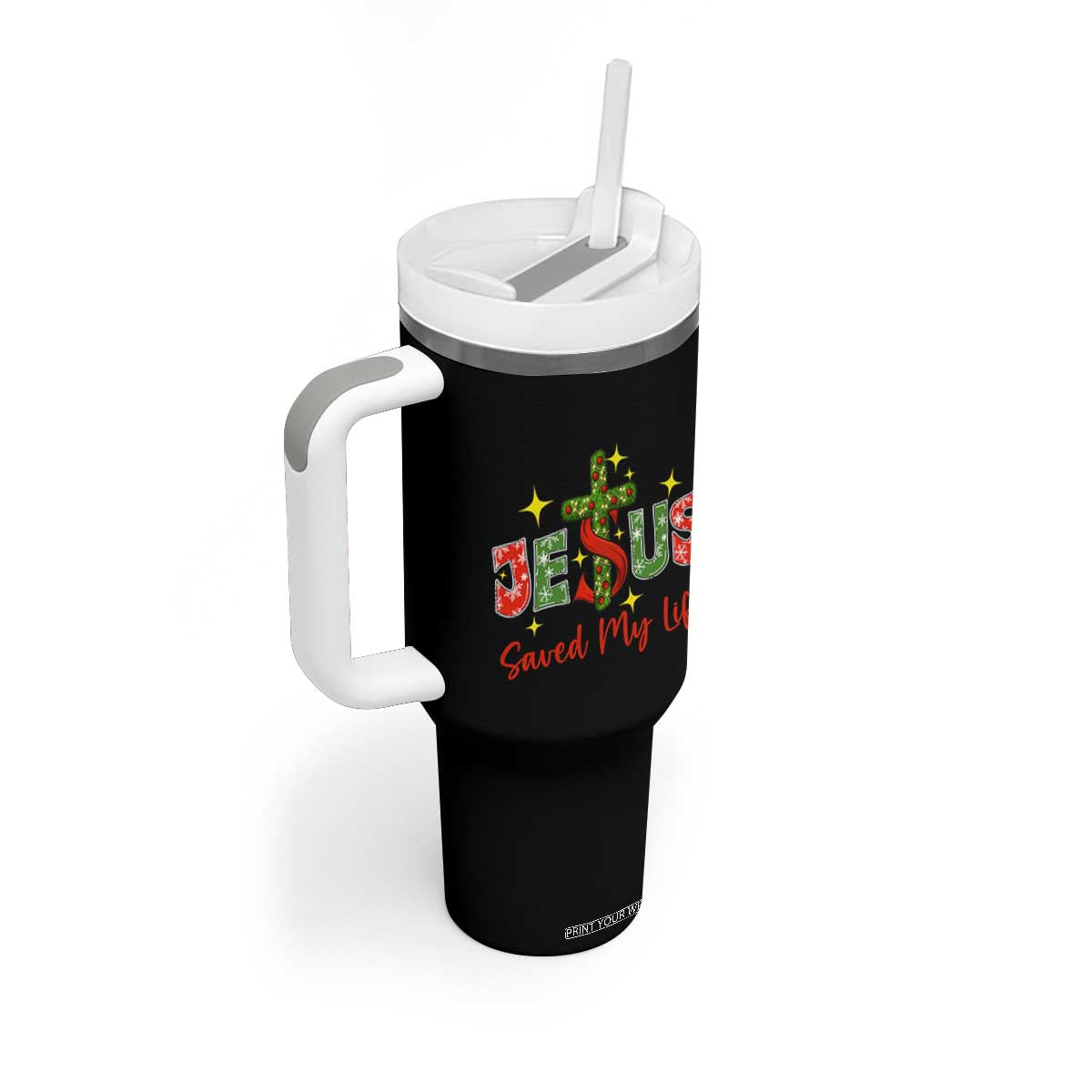 Jesus Christian Christmas Tumbler With Handle Religious Cross Bible Verse TS14 Print Your Wear