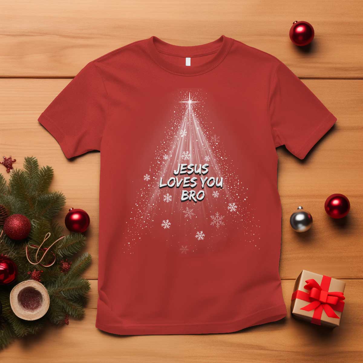 Christian Christmas T Shirt Jesus Loves You Bro TS14 Red Print Your Wear