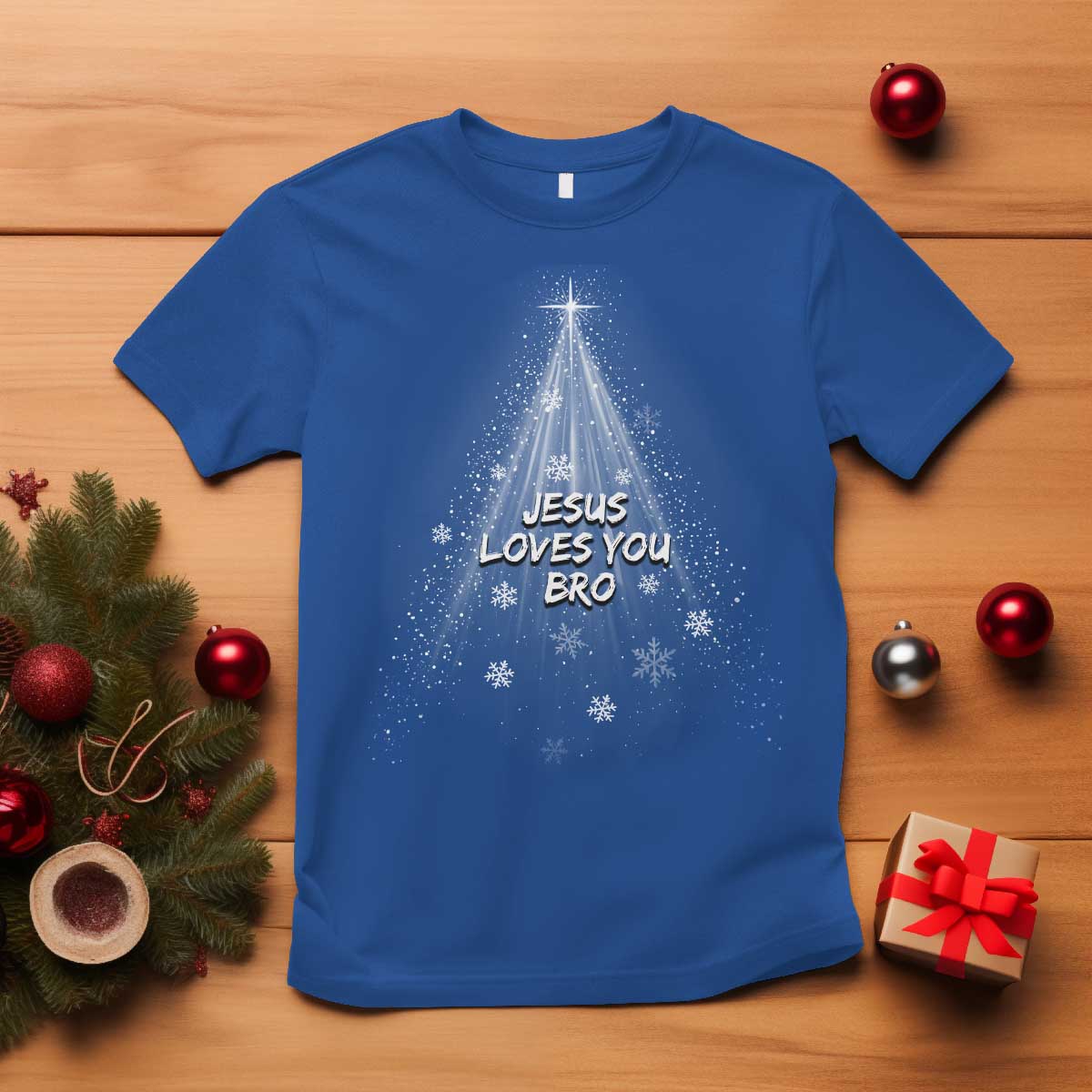 Christian Christmas T Shirt Jesus Loves You Bro TS14 Royal Blue Print Your Wear