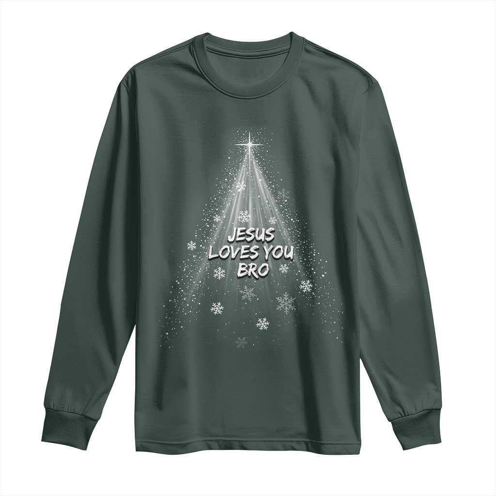 Christian Christmas Long Sleeve Shirt Jesus Loves You Bro TS14 Dark Forest Green Print Your Wear