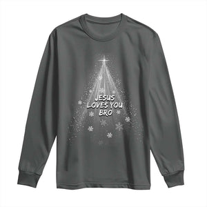 Christian Christmas Long Sleeve Shirt Jesus Loves You Bro TS14 Dark Heather Print Your Wear
