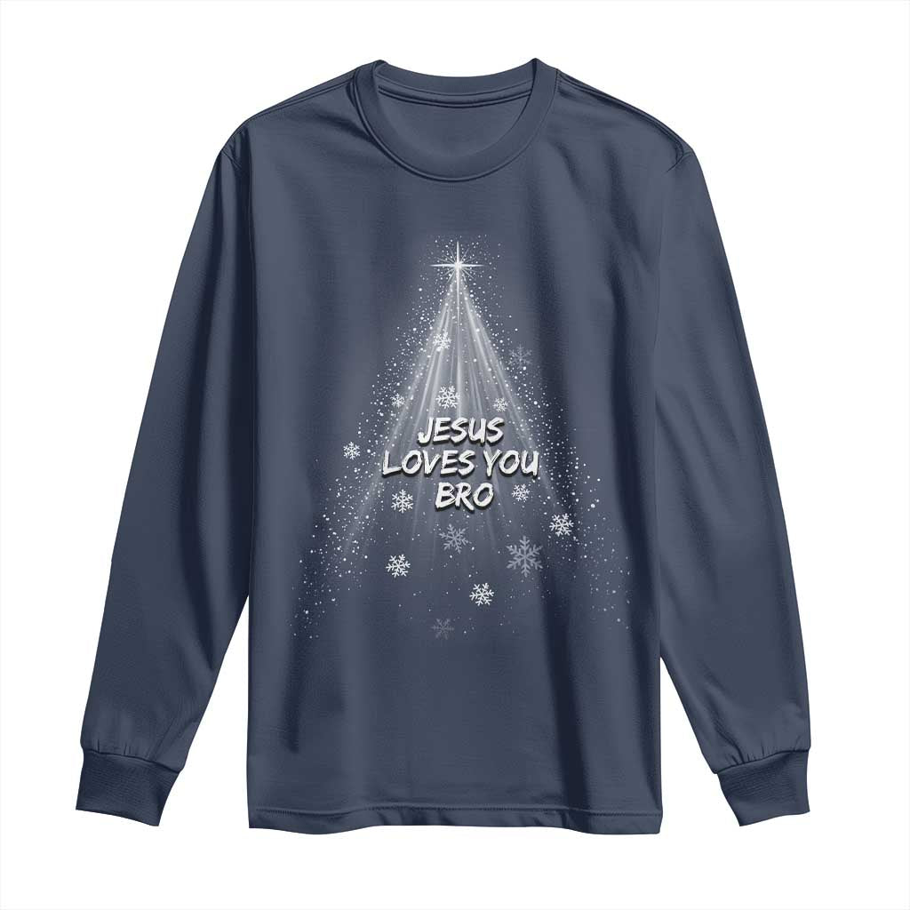 Christian Christmas Long Sleeve Shirt Jesus Loves You Bro TS14 Navy Print Your Wear