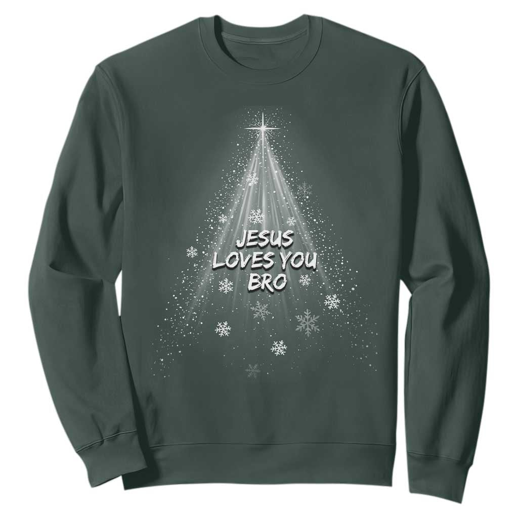 Christian Christmas Sweatshirt Jesus Loves You Bro TS14 Dark Forest Green Print Your Wear