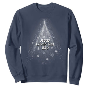 Christian Christmas Sweatshirt Jesus Loves You Bro TS14 Navy Print Your Wear