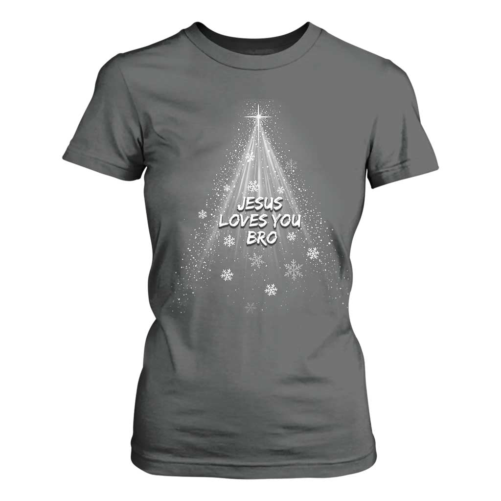 Christian Christmas T Shirt For Women Jesus Loves You Bro TS14 Dark Heather Print Your Wear