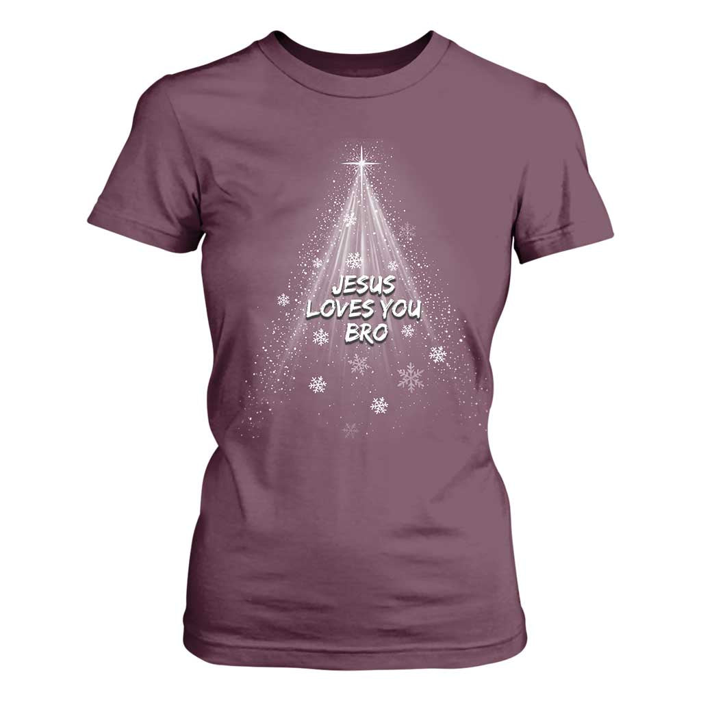 Christian Christmas T Shirt For Women Jesus Loves You Bro TS14 Maroon Print Your Wear