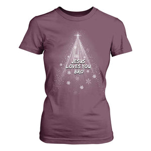 Christian Christmas T Shirt For Women Jesus Loves You Bro TS14 Maroon Print Your Wear