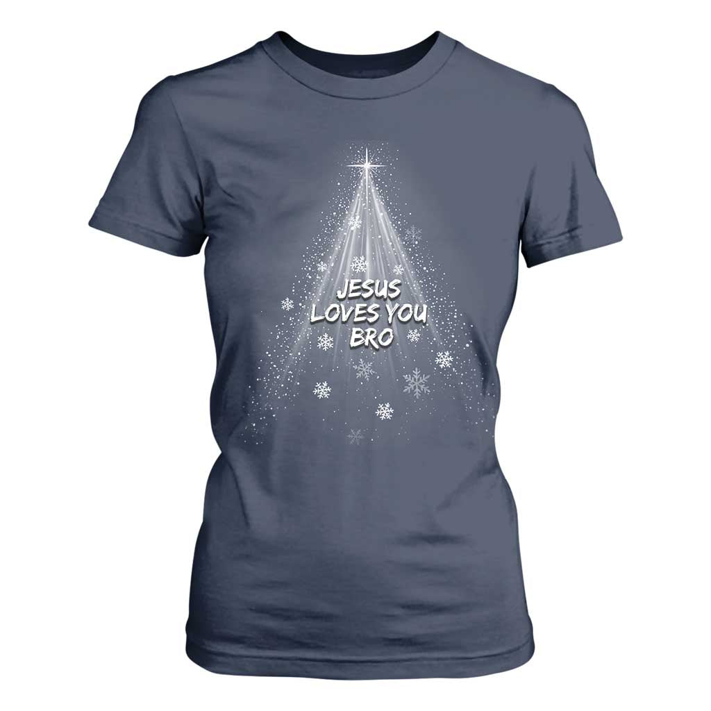 Christian Christmas T Shirt For Women Jesus Loves You Bro TS14 Navy Print Your Wear