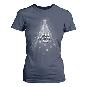 Christian Christmas T Shirt For Women Jesus Loves You Bro TS14 Navy Print Your Wear