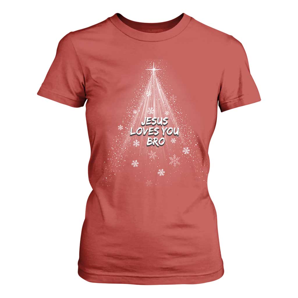 Christian Christmas T Shirt For Women Jesus Loves You Bro TS14 Red Print Your Wear