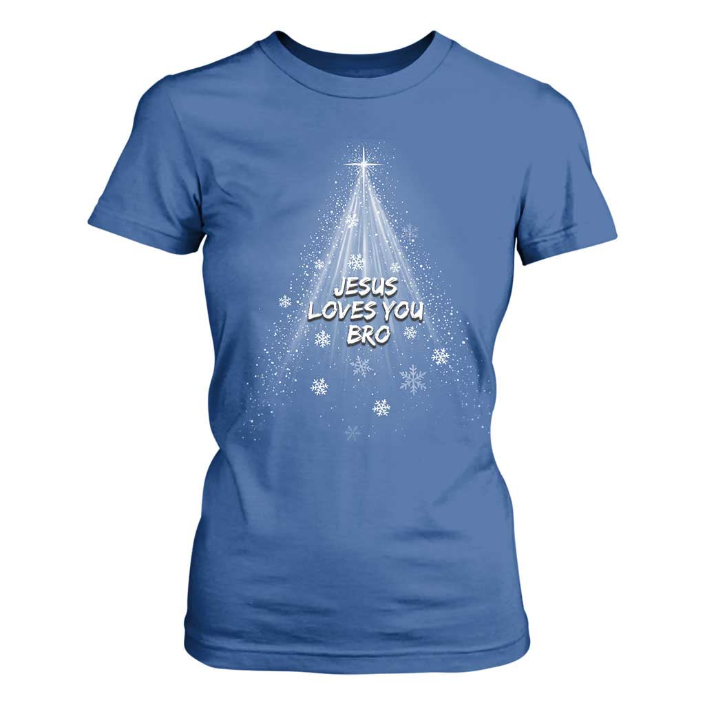 Christian Christmas T Shirt For Women Jesus Loves You Bro TS14 Royal Blue Print Your Wear