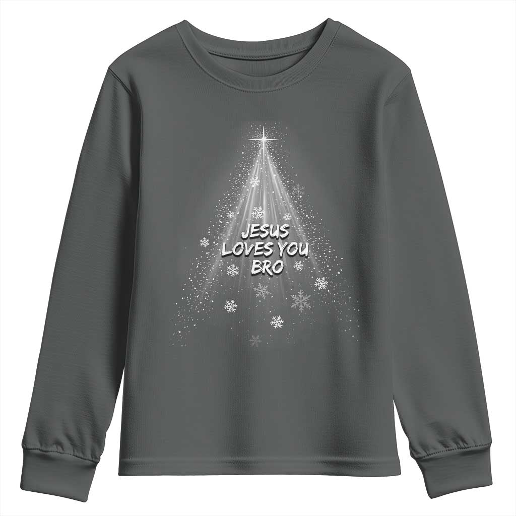 Christian Christmas Youth Sweatshirt Jesus Loves You Bro TS14 Dark Heather Print Your Wear