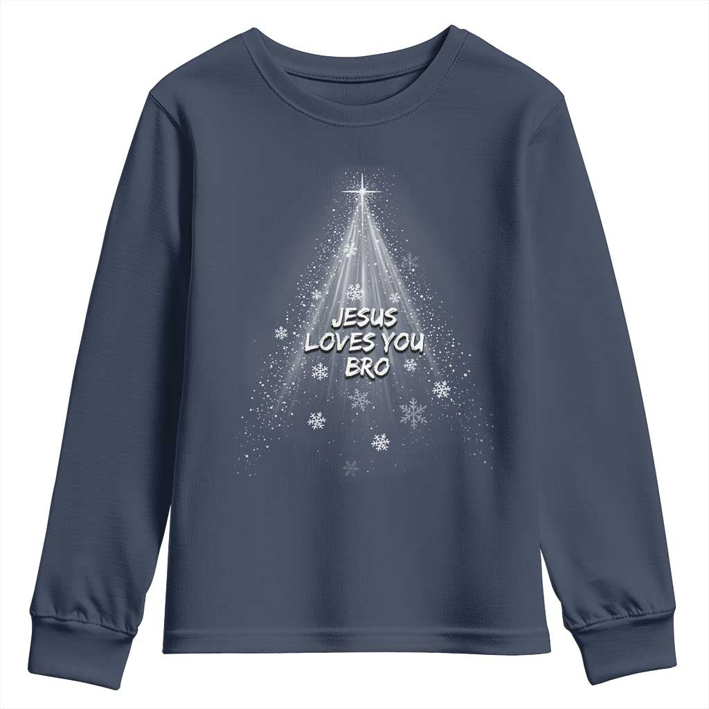 Christian Christmas Youth Sweatshirt Jesus Loves You Bro TS14 Navy Print Your Wear