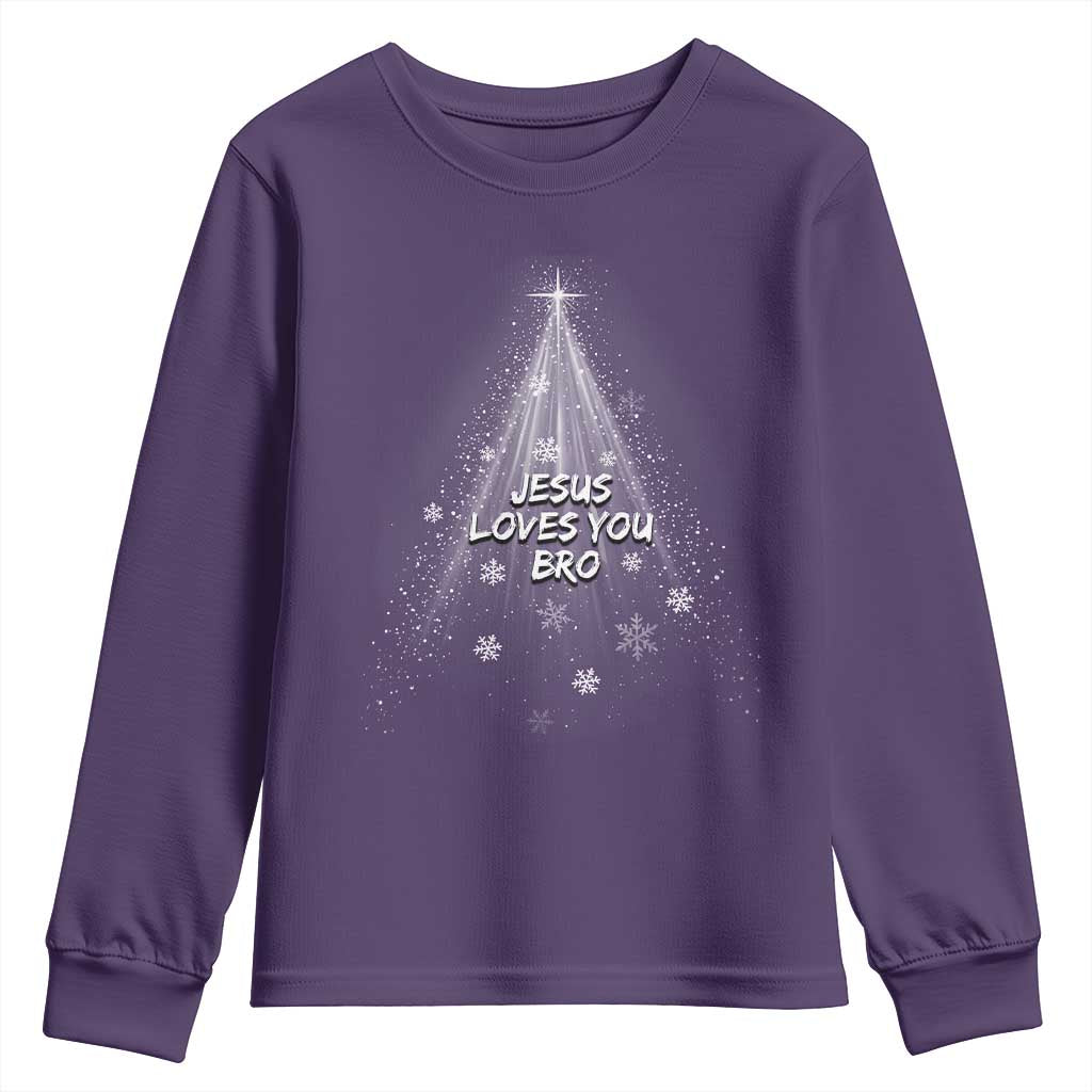 Christian Christmas Youth Sweatshirt Jesus Loves You Bro TS14 Purple Print Your Wear