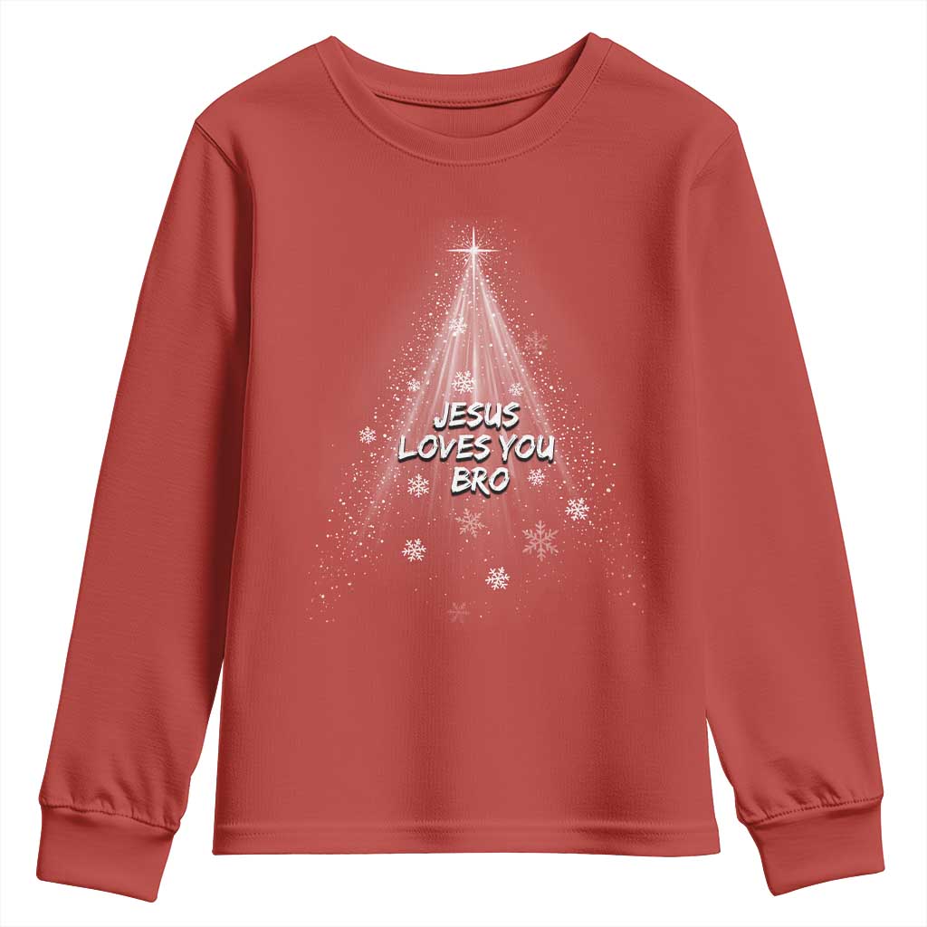 Christian Christmas Youth Sweatshirt Jesus Loves You Bro TS14 Red Print Your Wear