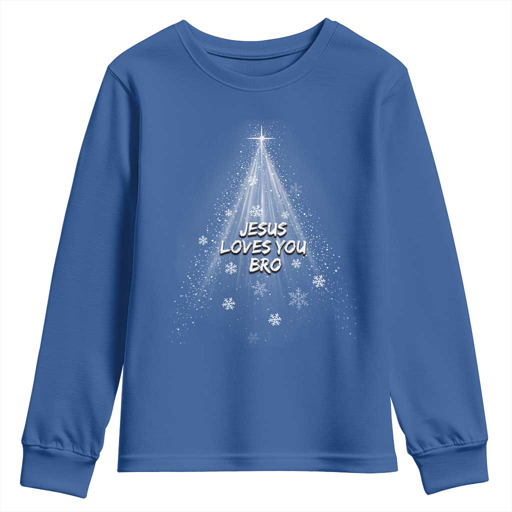 Christian Christmas Youth Sweatshirt Jesus Loves You Bro TS14 Royal Blue Print Your Wear