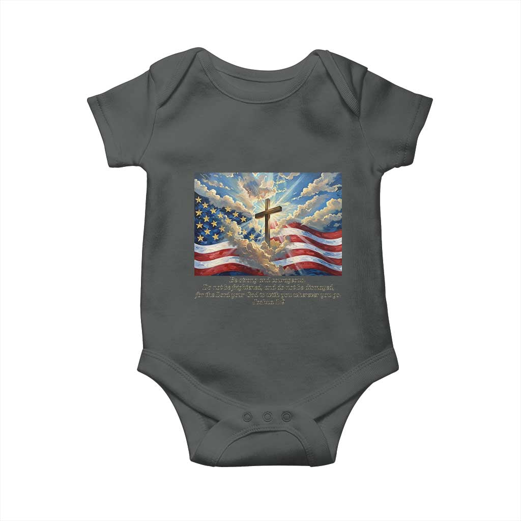 Jesus Christian Baby Onesie American Flag Religious Cross Bible Verse Faith Inspirational TS14 Dark Heather Print Your Wear