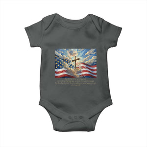 Jesus Christian Baby Onesie American Flag Religious Cross Bible Verse Faith Inspirational TS14 Dark Heather Print Your Wear