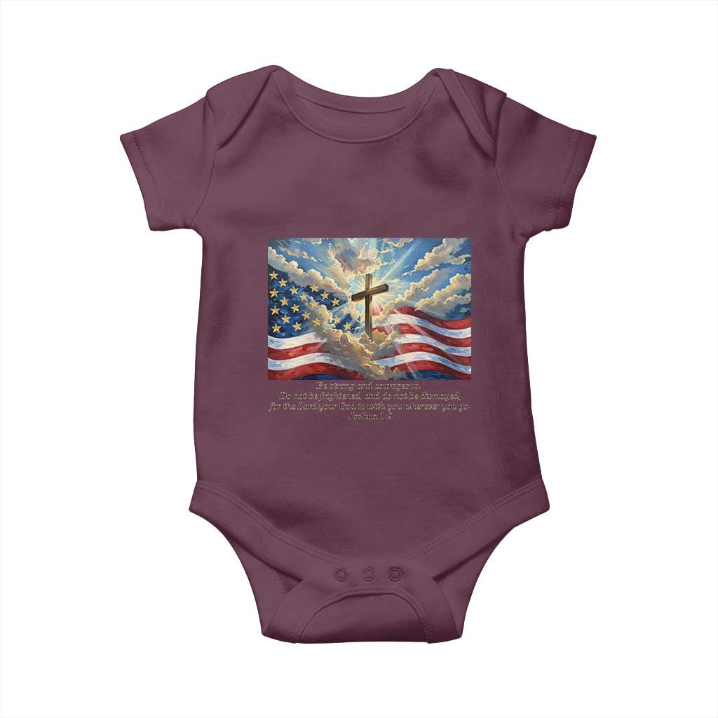 Jesus Christian Baby Onesie American Flag Religious Cross Bible Verse Faith Inspirational TS14 Maroon Print Your Wear