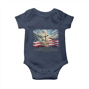 Jesus Christian Baby Onesie American Flag Religious Cross Bible Verse Faith Inspirational TS14 Navy Print Your Wear