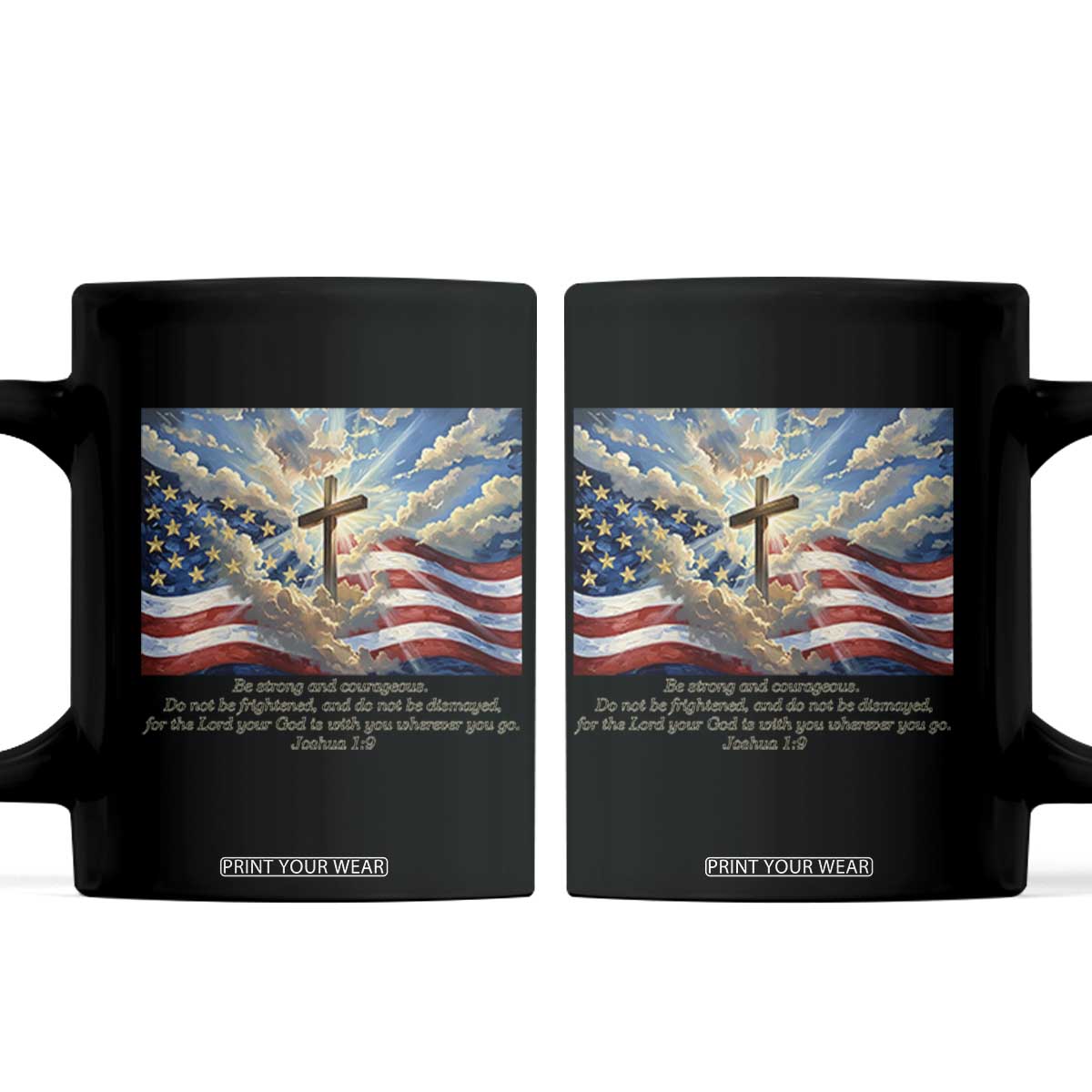 Jesus Christian Coffee Mug American Flag Religious Cross Bible Verse Faith Inspirational TS14 Black Print Your Wear