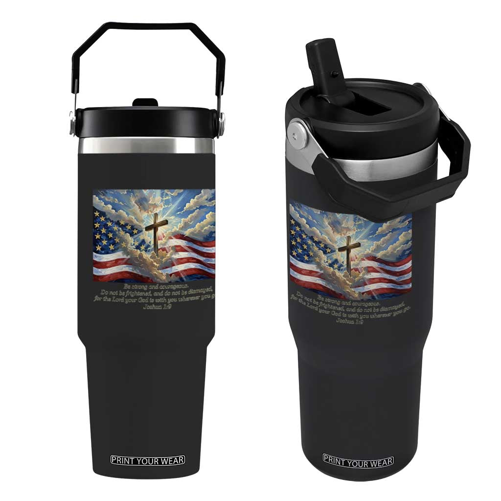Jesus Christian Flip Straw Tumbler American Flag Religious Cross Bible Verse Faith Inspirational TS14 One Size: 30 oz Black Print Your Wear