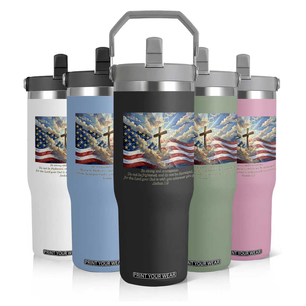 Jesus Christian Flip Straw Tumbler American Flag Religious Cross Bible Verse Faith Inspirational TS14 Print Your Wear