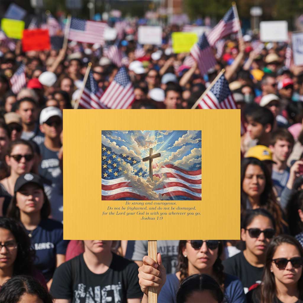 Jesus Christian Protest Sign American Flag Religious Cross Bible Verse Faith Inspirational TS14 Horizontal 18" × 24" Yellow Print Your Wear