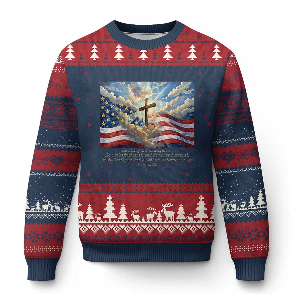 Jesus Christian Ugly Christmas Sweater American Flag Religious Cross Bible Verse Faith Inspirational TS14 Navy Red Print Your Wear