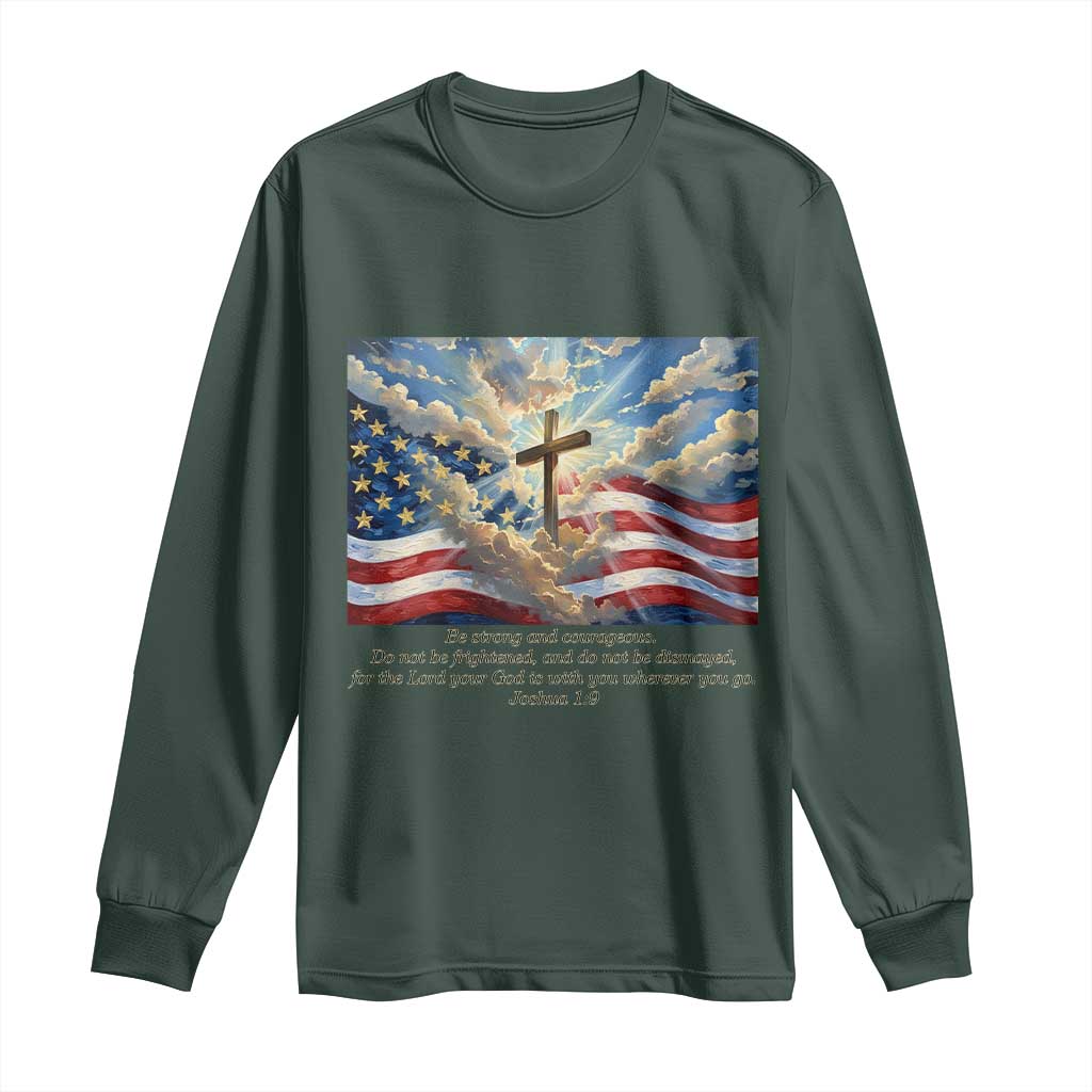 Jesus Christian Long Sleeve Shirt American Flag Religious Cross Bible Verse Faith Inspirational TS14 Dark Forest Green Print Your Wear