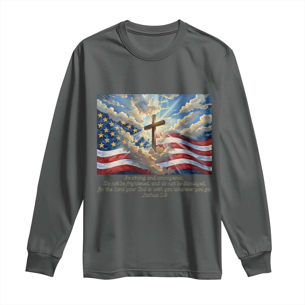 Jesus Christian Long Sleeve Shirt American Flag Religious Cross Bible Verse Faith Inspirational TS14 Dark Heather Print Your Wear