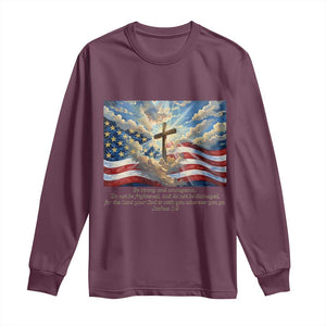 Jesus Christian Long Sleeve Shirt American Flag Religious Cross Bible Verse Faith Inspirational TS14 Maroon Print Your Wear