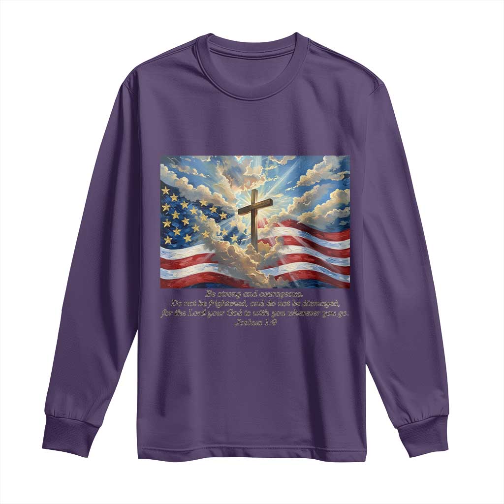 Jesus Christian Long Sleeve Shirt American Flag Religious Cross Bible Verse Faith Inspirational TS14 Purple Print Your Wear