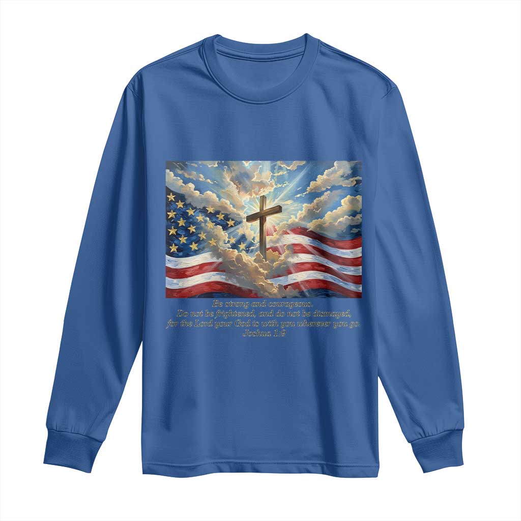 Jesus Christian Long Sleeve Shirt American Flag Religious Cross Bible Verse Faith Inspirational TS14 Royal Blue Print Your Wear