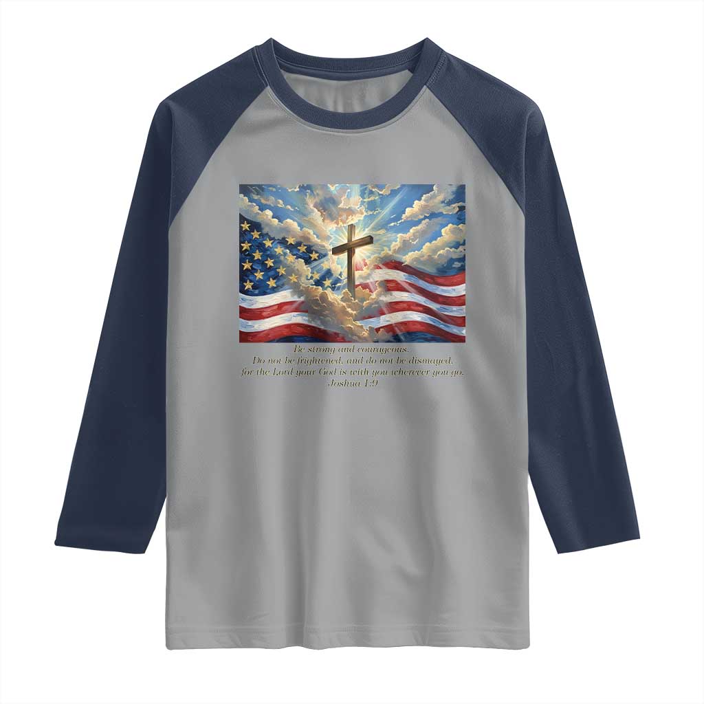 Jesus Christian Raglan Shirt American Flag Religious Cross Bible Verse Faith Inspirational TS14 Sport Gray Navy Print Your Wear