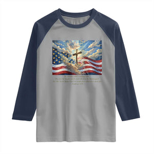 Jesus Christian Raglan Shirt American Flag Religious Cross Bible Verse Faith Inspirational TS14 Sport Gray Navy Print Your Wear